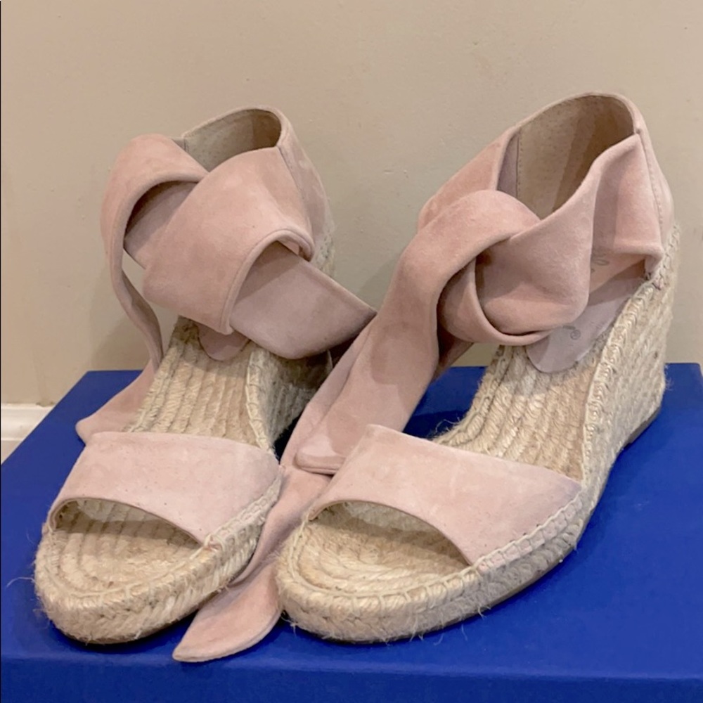 Suede light pastel pink wedge/heels (Espadrille)